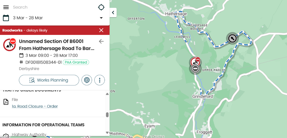 Map of road closure and diversion